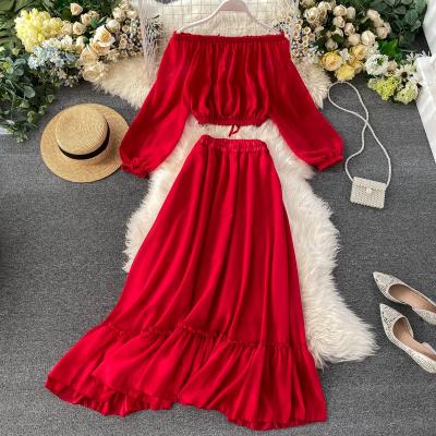 China Anti-Static Beach Women Clothes 2020 Sexy Strapless Trendy Long Sleeve Ladies Skirt Co Two Piece Set Order Off Shoulder Bodycon Mini Dress for sale