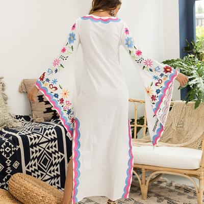 China kimono 2021 floral beach sun beach robe maxi bardot paisley anti-wrinkle dress bohemian bohemian silk floral bohemian throw long sleeve for sale