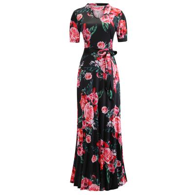 China 2020 Anti-Static Women Short Sleeve Retro Hawaiian Island Floral Dresses Printing Sundress Vestidos Mujer Maxi Plus Size Swing Dress for sale