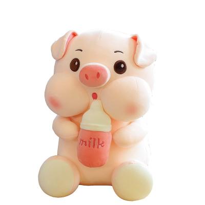 China Wholesale Viable Cute Angel Pigs Dolls Baby Bottle Pig Sleeping Pillow Gift Plush Toys for sale