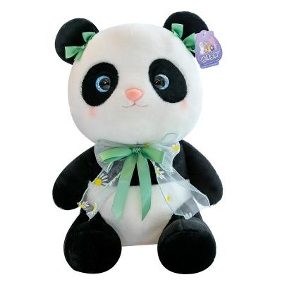 China Wholesale custom plush toy panda bow tie plush flower doll cute panda pillow house ornaments for sale