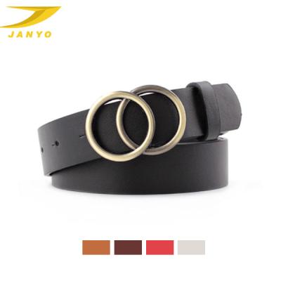 China 2019 Winter New Style Gold Double O-ring Buckle Fashionable Leather Woman Belt for sale