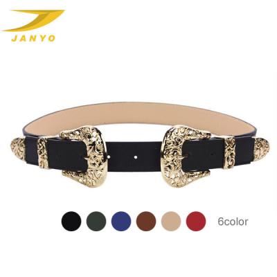 China Wholesale Popular Women Vintage Fashion Double Buckle Oversized Belt for sale