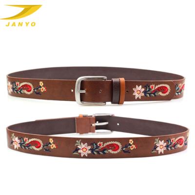 China JANYO Fashion Professional Supply High Grade Embroidery Leather Fashion Belts For Ladies for sale