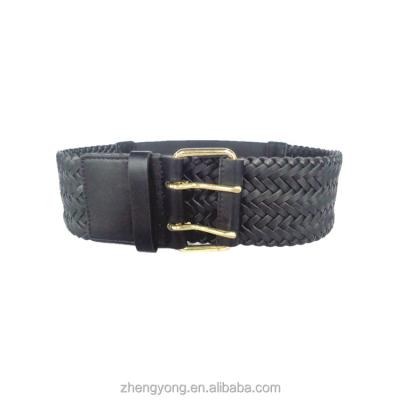 China Fashion.Casual 2021 New Design Wide Belt Braided To Weave Woven Genuine Leather With Elastic Belt For Women for sale