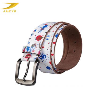 China Custom Made High Quality Design Graffiti Stylish Trendy Men's Fashion Cowhide Belt for sale