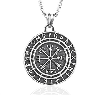 China Wholesale Custom Punk Viking Compass Rune Round Shape Pendant Necklace For Men for sale