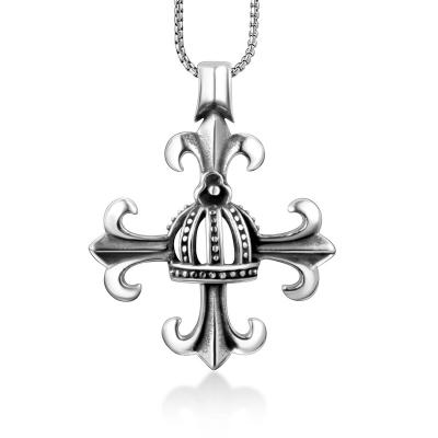 China Fashionable Cheap Hiphop Mirror Polishing Stainless Steel Crown Cross Pendant Necklace for sale