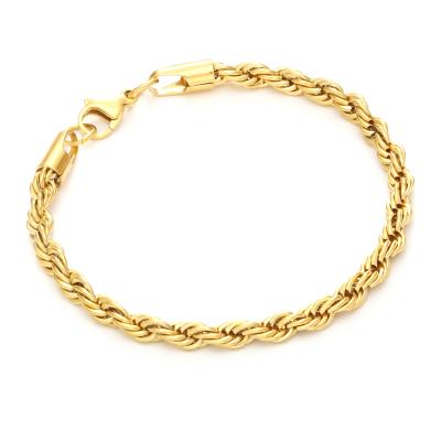 China Hiphop Hip Hop Jewelry Stainless Steel Mens Womens Stainless Steel Bargain Retorcida Cable Chain Rope Gold Plated Twisted Chain Bracelet for sale