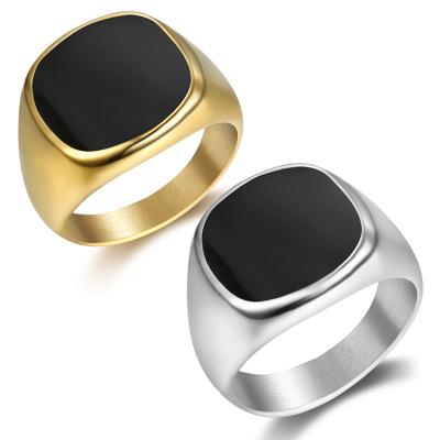 China Trendy wholesale custom jewelry men's simple high quality stainless steel gold seal ring anel enamel seal ring for sale