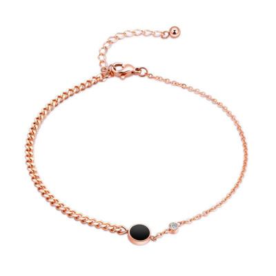 China Trendy Smile Initial Anklet Chain Stainless Steel Rose Gold Black Enamel Name Anklet Jewelry For Women for sale