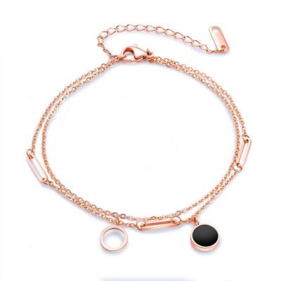 China Rose Gold Geometric Shape Double Layer Anklet For Female Women Fashionable Rose Gold Geometric Shape Double Layer Stainless Steel Anklet For Female Women for sale