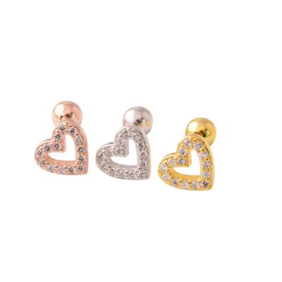 China From Factory Best Selling LOW MOQ S925 Silver Cute Helix Heart Cartilage Earring Directly for sale