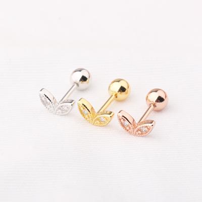 China FASHIONABLE Trendy Sterling Silver Leaf Stud Earrings Earrings 925 Gold Plated Cartilage Screw Earrings for sale