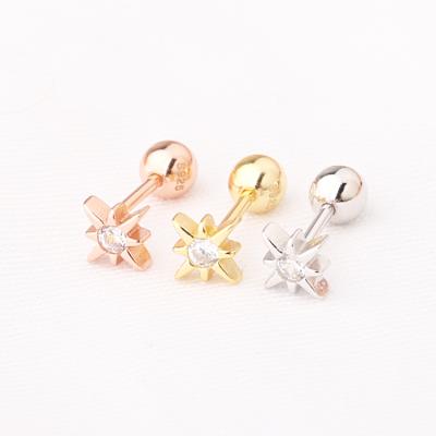 China FASHIONABLE High Quality Helix Ear Piercings Cartilage Jewelry 925 Sterling Silver Gold Plated Zircon Star Stud Earrings for sale