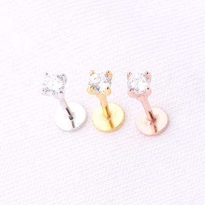 China FASHIONABLE sterling silver zirconia piercing flat back earring tragus helix cartilage earrings gold plated jewelry S925 for sale