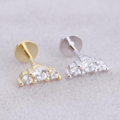 China Punk Earring Zirconia Gold Tragus Piercing Flat Back Stud Earrings For Women for sale