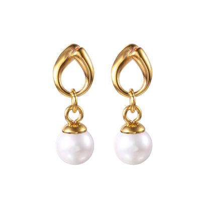 China Steel gold pearl earrings for women fashion jewelry 316l stainless steel gold pearl surgical earrings for women for sale