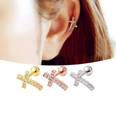 China Jewelry Style Helix Piercing Tragus Piercing Tiny Cross Helix Cartilage Circle Piercing Earrings Ready Running Quality Small for sale