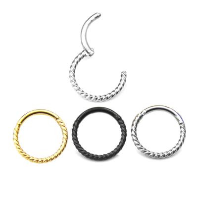 China Style Twisted Segment Hinged Piercing Ring Ready To Board 316l Stainless Steel Rope Hinged Segment Twisted Septum Ring for sale