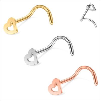 China Wholesale Hollow Nose Piercing Ring Piercing Jewelry Heart Nostril Ring Piercing Jewelry In Stock Amazon Style Heart Nostril Nose Piercing Jewelry for sale