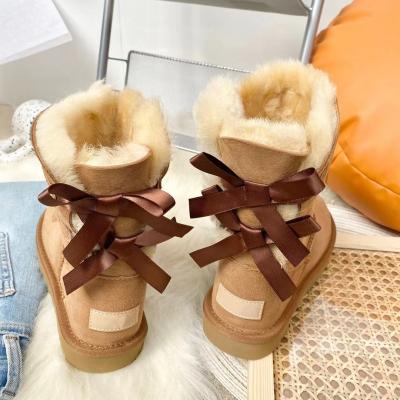 China Wholesale Customized Women's Warm Winter Sheep Fur Lightweight Embedded UGGONG Ribbon Accessories In Snow Boots for sale