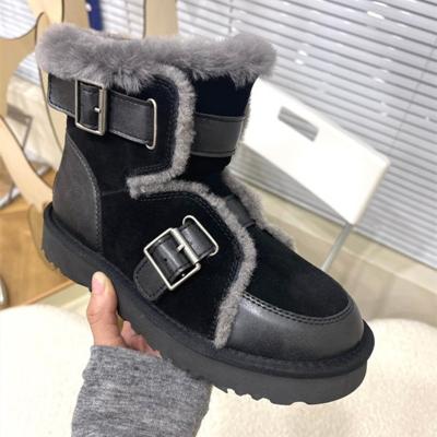 China Wholesale Waterproof Women's Sheepskin and Fur Embedded Snow Uggong Winter Warm Waterproof Outdoor Locomotive Boots for sale