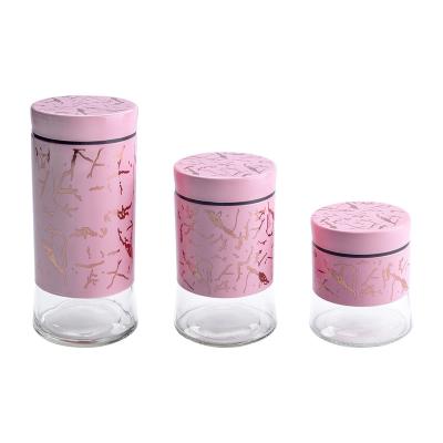 China Modern Wholesale Glass Canister Storage Sets Kitchen Food Bottle Storage Containers With Lids for sale