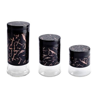 China Modern set of 3 kitchen glass canisters with airtight lids, food storage glass jars for the kitchen for sale