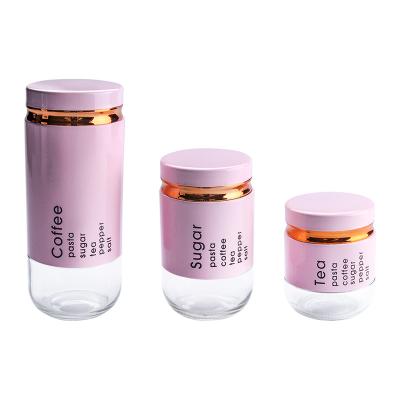 China Modern Set of 3 Glass Sealed Canisters Set Household Sealed Food Containers, Coffee Beans Beans Candy Jars Canisters for sale