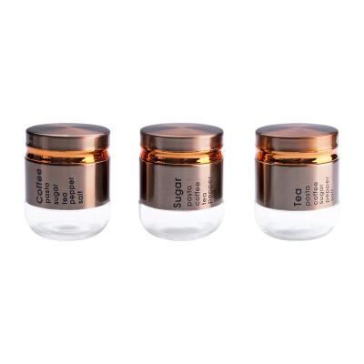 China 3 Piece Set 350ml Modern Food Storage Jars Glass Canisters With Lids Food Storage Containers For Kitchen for sale