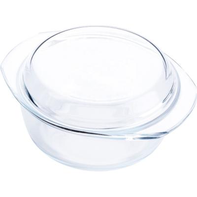 China Sustainable Clear 1.5L Borosilicate Tempered Glass Round Heat Resistant Casserole Bowl With Glass Lid for sale