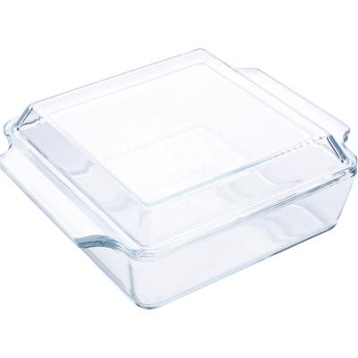 China 2L Clear Square Sustainable Borosilicate Toughened Glass Casserole Heat Resistant Mold With Handle for sale