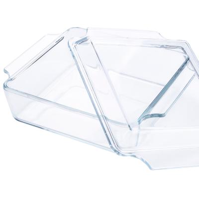 China 1.5L Sustainable Clear Square Borosilicate Tempered Glass Casserole Heat Resistant Bowl With Glass Cover for sale