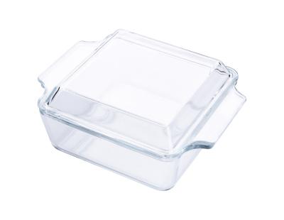 China Borosilicate Sustainable Heat Resistant Tempered Glass Casserole Square Clear 1L Cooking Pot With Glass Cover for sale