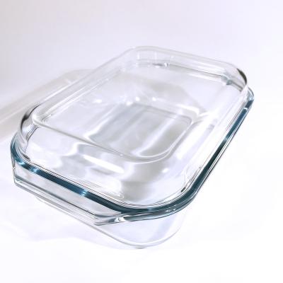 China Sustainable Clear 3L Borosilicate Tempered Glass Casserole Rectangular Heat Resistant Bowl With Glass Cover for sale