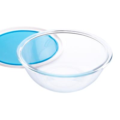 China Sustainable 2L Clear Borosilicate Tempered Glass Heat Resistant Mixing Bowl With Lid BPA Free for sale