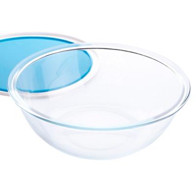 China Sustainable 3L Clear Borosilicate Tempered Glass Heat Resistant Mixing Bowl With Lid BPA Free for sale