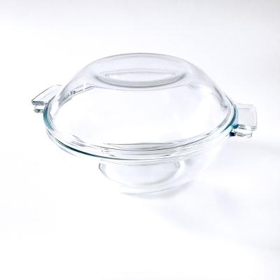 China Sustainable Round 1.3L Borosilicate Clear Heat Resistant Tempered Glass Bowl With Cover Tempered Glass Casserole for sale