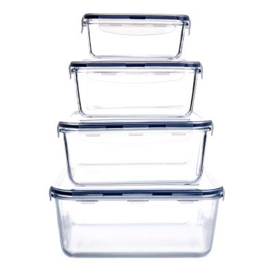 China High Quality Heatable Tempered Glass Food Storage Containers Rectangular Heat Resistant Container Set With Lids BPA Free for sale