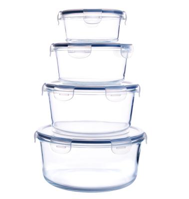 China Heatable High Quality Round Borosilicate Tempered Glass Heat Resistant Food Container Set With Locking Lid for sale