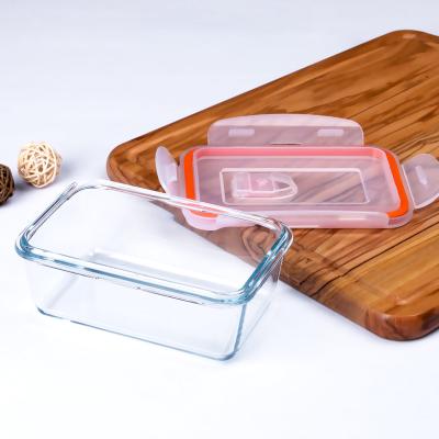 China 0.5L Borosilicate Heatable Rectangular Heat Resistant Tempered Glass Container With Lid BPA Free for sale