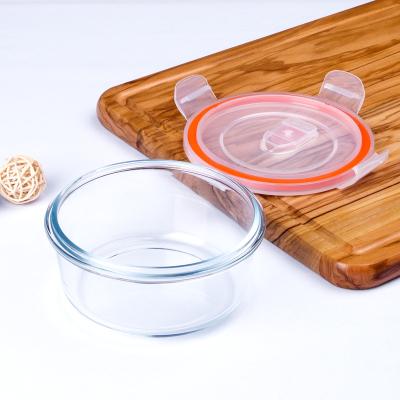 China Heatable Round 0.45L Borosilicate Heat Resistant Tempered Glass Container With Lid BPA Free for sale