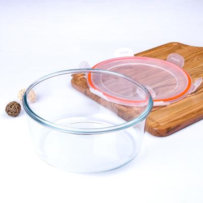 China Heatable Round 3L Borosilicate Heat Resistant Tempered Glass Container With Lid BPA Free for sale