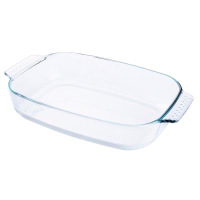 China Sustainable Clear 2.5L Borosilicate Tempered Glass Bakeware Rectangular Heat Resistant Mold With Handle for sale