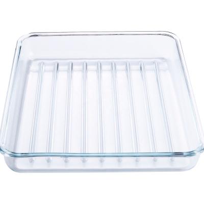 China Sustainable 3L Clear Borosilicate Tempered Glass Bakeware Rectangular Heat Resistant Dish Molds for sale