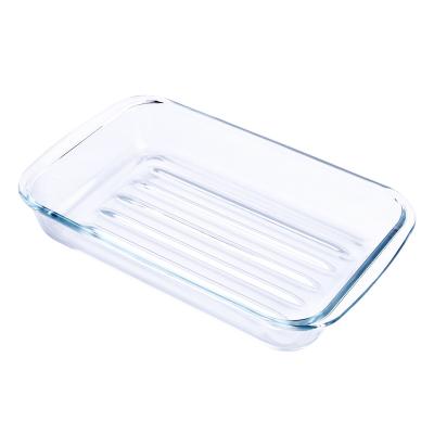 China Sustainable Clear 1.5L Borosilicate Tempered Glass Bakeware Rectangular Heat Resistant Dish Molds for sale