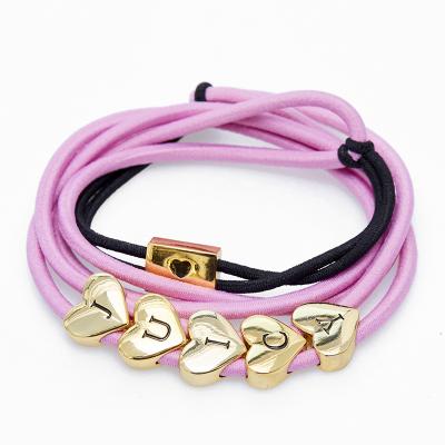 China Wholesale Custom Elastic Blue Pink Hair Band Rope Cotton Rope Double Layer Fashion Letter Love Juicy Hair Ring For Women for sale