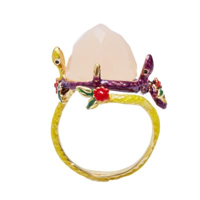 China Fashion CLASSIC high quality cheap gold plated jewelry enamel two color pink zodiac snake gemstone scepter opening adjustable ring for sale