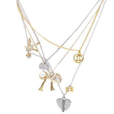 China Fashion Necklace Jewelry Gift Adjustable Gold Plated Adjustable Bow Pearl Letter Bird Layered Necklace for sale